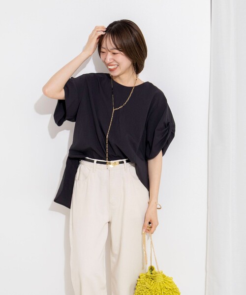 Rie Miller（リエミラー）の「ウォッシャブル２WAYブラウスシアーサッカー（シャツ/ブラウス・レディース・ネイビー/キナリ/ブラック・38）」の21枚目の写真