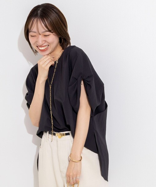 Rie Miller（リエミラー）の「ウォッシャブル２WAYブラウスシアーサッカー（シャツ/ブラウス・レディース・ネイビー/キナリ/ブラック・38）」の22枚目の写真