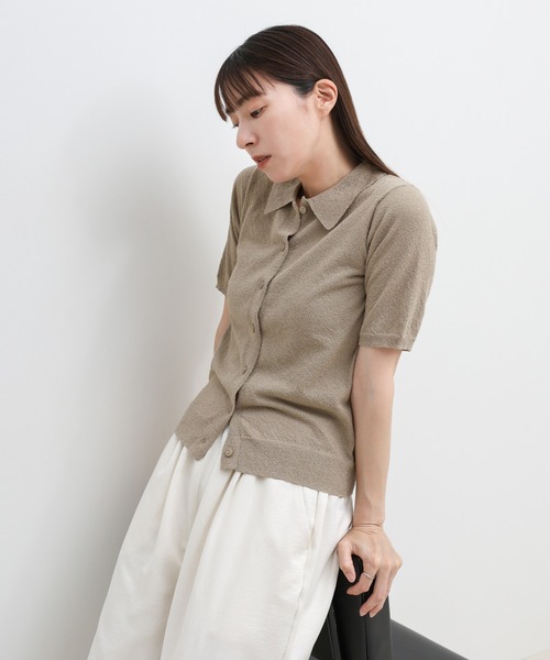 select MOCA（セレクトモカ）の「フロントボタンサマーポロニット（ニット/セーター・レディース・グレイッシュブルー/グレイッシュベージュ/チャコールグレー・FREE）」の11枚目の写真