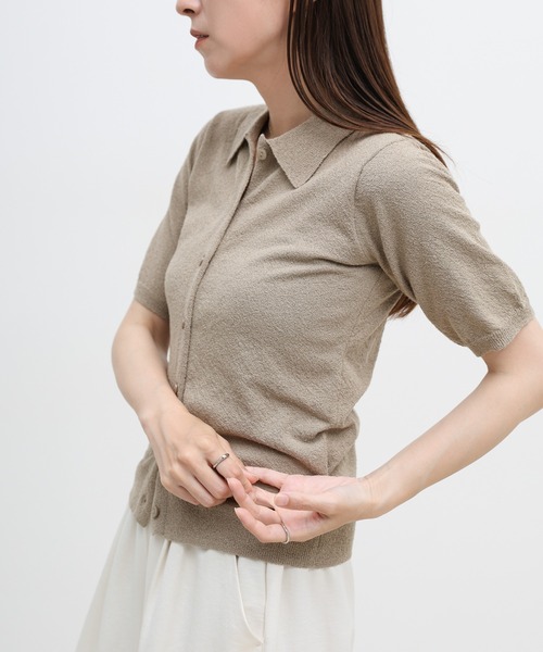 select MOCA（セレクトモカ）の「フロントボタンサマーポロニット（ニット/セーター・レディース・グレイッシュブルー/グレイッシュベージュ/チャコールグレー・FREE）」の8枚目の写真