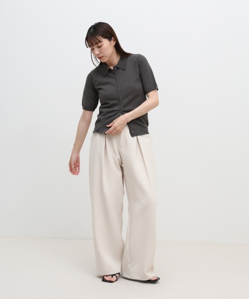 select MOCA（セレクトモカ）の「フロントボタンサマーポロニット（ニット/セーター・レディース・グレイッシュブルー/グレイッシュベージュ/チャコールグレー・FREE）」の6枚目の写真