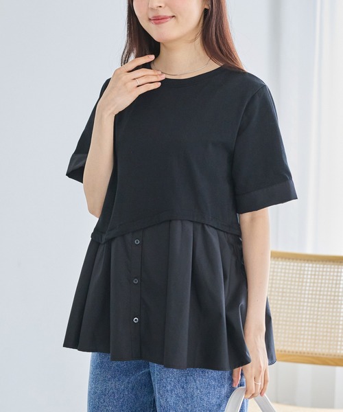 LAVEANGE(ラビアンジェ)の「シャツレイヤード風ドッキングプルオーバー(Tシャツ/カットソー・レディース・オフホワイト/ブラック・4L/M/5L/LL/3L)」の2枚目の写真