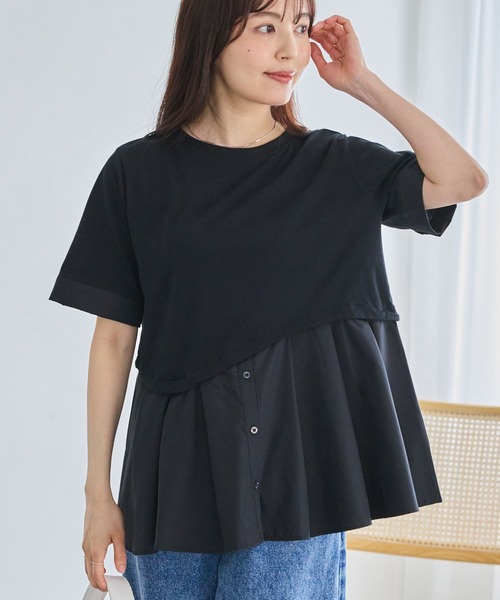 LAVEANGE(ラビアンジェ)の「シャツレイヤード風ドッキングプルオーバー(Tシャツ/カットソー・レディース・オフホワイト/ブラック・4L/M/5L/LL/3L)」の21枚目の写真