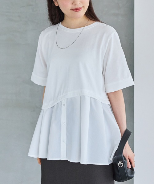 LAVEANGE(ラビアンジェ)の「シャツレイヤード風ドッキングプルオーバー(Tシャツ/カットソー・レディース・オフホワイト/ブラック・4L/M/5L/LL/3L)」の7枚目の写真