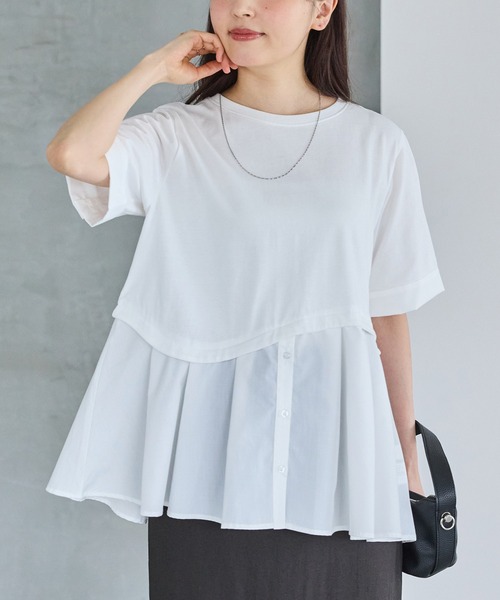 LAVEANGE(ラビアンジェ)の「シャツレイヤード風ドッキングプルオーバー(Tシャツ/カットソー・レディース・オフホワイト/ブラック・4L/M/5L/LL/3L)」の8枚目の写真