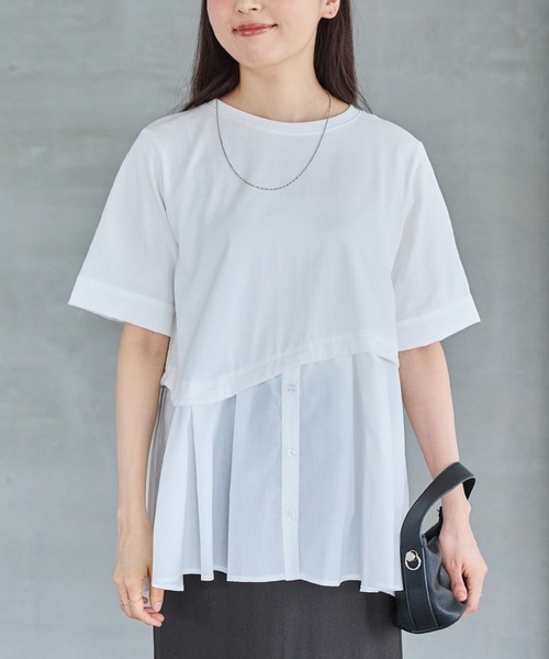 LAVEANGE(ラビアンジェ)の「シャツレイヤード風ドッキングプルオーバー(Tシャツ/カットソー・レディース・オフホワイト/ブラック・4L/M/5L/LL/3L)」の9枚目の写真