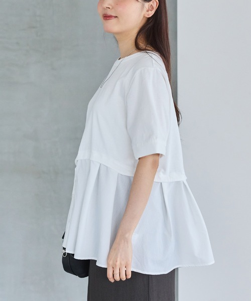 LAVEANGE(ラビアンジェ)の「シャツレイヤード風ドッキングプルオーバー(Tシャツ/カットソー・レディース・オフホワイト/ブラック・4L/M/5L/LL/3L)」の11枚目の写真