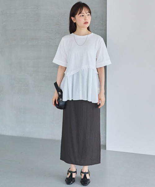 LAVEANGE(ラビアンジェ)の「シャツレイヤード風ドッキングプルオーバー(Tシャツ/カットソー・レディース・オフホワイト/ブラック・4L/M/5L/LL/3L)」の15枚目の写真