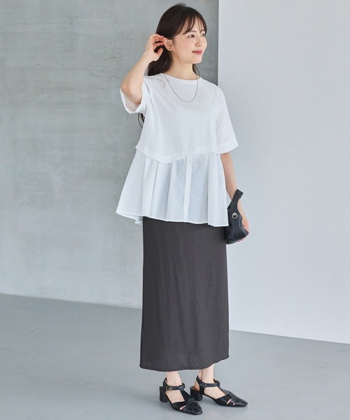 LAVEANGE(ラビアンジェ)の「シャツレイヤード風ドッキングプルオーバー(Tシャツ/カットソー・レディース・オフホワイト/ブラック・4L/M/5L/LL/3L)」の17枚目の写真