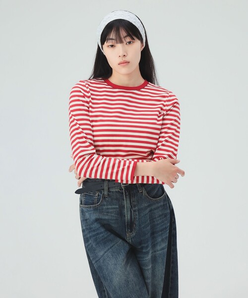 BEAMS HEART(ビームスハート)の「ボーダー テンチ プルオーバー(Tシャツ/カットソー・レディース・ブラック/レッド/ベージュ・FREE)」の1枚目の写真