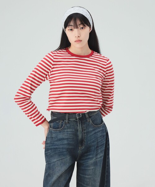 BEAMS HEART(ビームスハート)の「ボーダー テンチ プルオーバー(Tシャツ/カットソー・レディース・ブラック/レッド/ベージュ・FREE)」の7枚目の写真