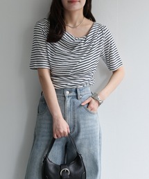 シアーボーダードレープTシャツ