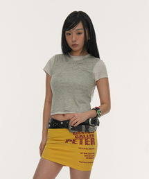 LAYERED DOODLE SHEER CROP T-SHIRTS_GREY