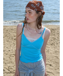ETMON（エトモン）の「Cross Lace Cami Top, Blue（Tシャツ/カットソー）」