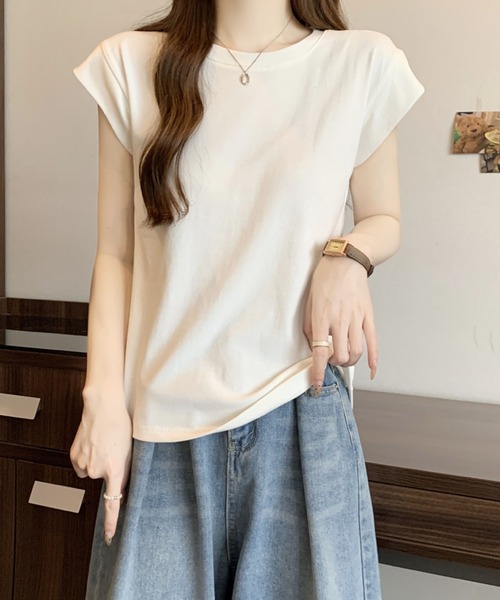 2ly2(トゥーリートゥー)の「シンプルフレンチスリーブTシャツ / ベーシッククルーネックカットソー(Tシャツ/カットソー・レディース・ピンク/ホワイト・FREE)」の16枚目の写真