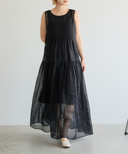 IENA LA BOUCLE（イエナラブークル）の「IENA LA BOUCLE チェックコットンオーガンジードレス（ワンピース・レディース・ブラック・38/36）」の2枚目の写真