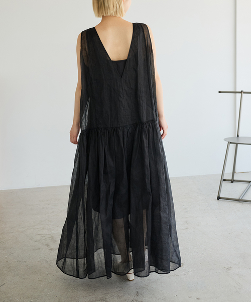 IENA LA BOUCLE（イエナラブークル）の「IENA LA BOUCLE チェックコットンオーガンジードレス（ワンピース・レディース・ブラック・38/36）」の4枚目の写真