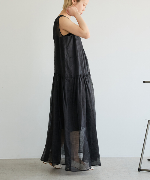 IENA LA BOUCLE（イエナラブークル）の「IENA LA BOUCLE チェックコットンオーガンジードレス（ワンピース・レディース・ブラック・38/36）」の5枚目の写真
