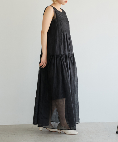 IENA LA BOUCLE（イエナラブークル）の「IENA LA BOUCLE チェックコットンオーガンジードレス（ワンピース・レディース・ブラック・38/36）」の6枚目の写真