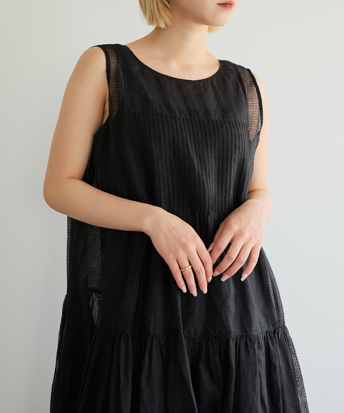IENA LA BOUCLE（イエナラブークル）の「IENA LA BOUCLE チェックコットンオーガンジードレス（ワンピース・レディース・ブラック・38/36）」の7枚目の写真