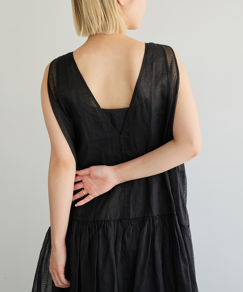 IENA LA BOUCLE（イエナラブークル）の「IENA LA BOUCLE チェックコットンオーガンジードレス（ワンピース・レディース・ブラック・38/36）」の9枚目の写真