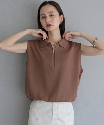 【&ｇ'aime 】ハーフジップバルーンニット　Half-Zip Balloon Knit Top