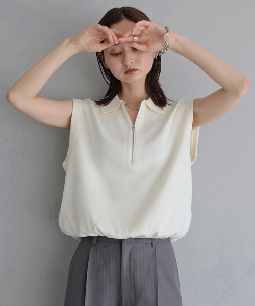 &g'aime(アンジェム)の「【&g'aime 】ハーフジップバルーンニット Half-Zip Balloon Knit Top(ニット/セーター・レディース・ブラック/ピンク/ブラウン/ホワイト・FREE)」の7枚目の写真