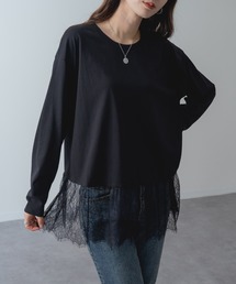 【refinedworks】1枚で レイヤード が完成! 裾レース ドッキング プルオーバー