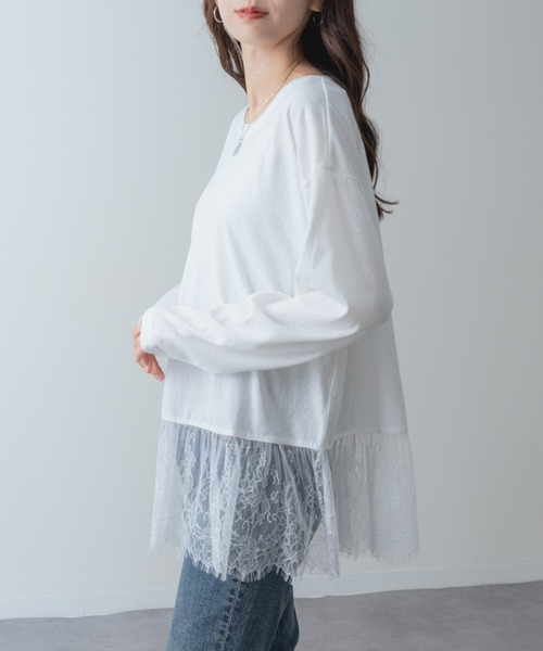 refinedworks(リファインドワークス)の「【refinedworks】1枚で レイヤード が完成! 裾レース ドッキング プルオーバー(Tシャツ/カットソー・レディース・ホワイト/ブラック・FREE)」の5枚目の写真