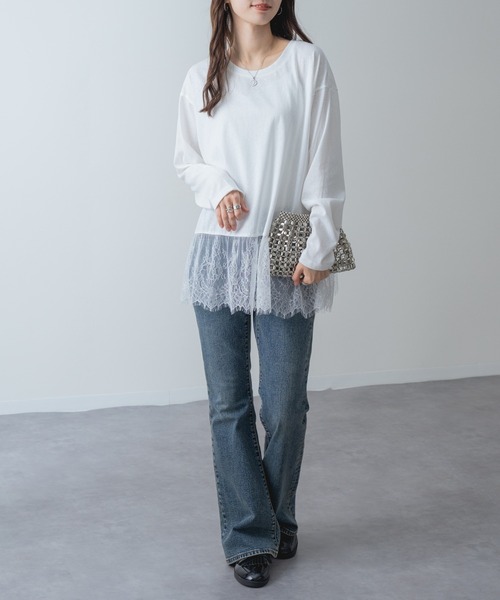 refinedworks(リファインドワークス)の「【refinedworks】1枚で レイヤード が完成! 裾レース ドッキング プルオーバー(Tシャツ/カットソー・レディース・ホワイト/ブラック・FREE)」の13枚目の写真