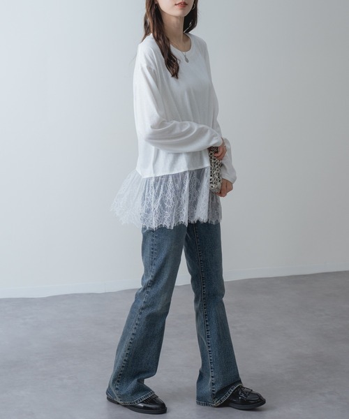 refinedworks(リファインドワークス)の「【refinedworks】1枚で レイヤード が完成! 裾レース ドッキング プルオーバー(Tシャツ/カットソー・レディース・ホワイト/ブラック・FREE)」の14枚目の写真