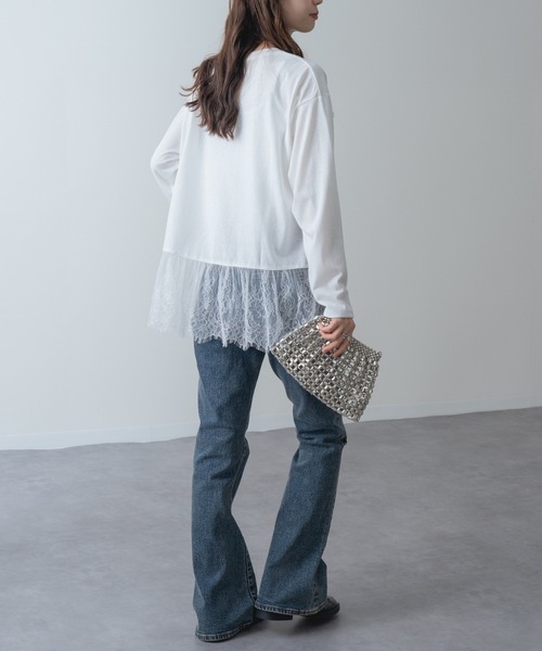 refinedworks(リファインドワークス)の「【refinedworks】1枚で レイヤード が完成! 裾レース ドッキング プルオーバー(Tシャツ/カットソー・レディース・ホワイト/ブラック・FREE)」の15枚目の写真