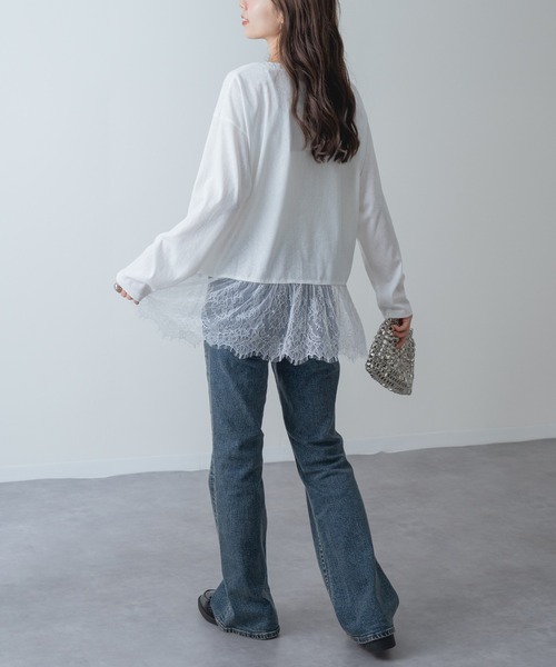 refinedworks(リファインドワークス)の「【refinedworks】1枚で レイヤード が完成! 裾レース ドッキング プルオーバー(Tシャツ/カットソー・レディース・ホワイト/ブラック・FREE)」の16枚目の写真