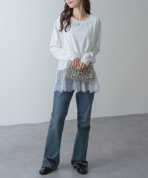 refinedworks(リファインドワークス)の「【refinedworks】1枚で レイヤード が完成! 裾レース ドッキング プルオーバー(Tシャツ/カットソー・レディース・ホワイト/ブラック・FREE)」の17枚目の写真