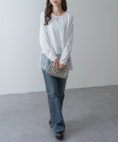 refinedworks(リファインドワークス)の「【refinedworks】1枚で レイヤード が完成! 裾レース ドッキング プルオーバー(Tシャツ/カットソー・レディース・ホワイト/ブラック・FREE)」の18枚目の写真