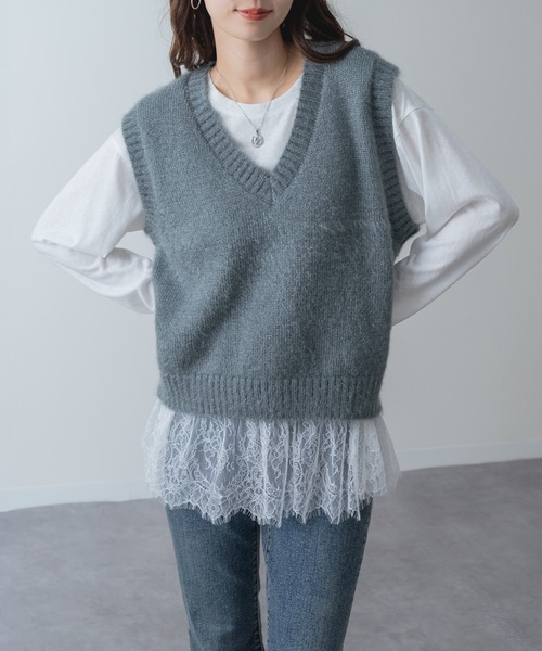 refinedworks(リファインドワークス)の「【refinedworks】1枚で レイヤード が完成! 裾レース ドッキング プルオーバー(Tシャツ/カットソー・レディース・ホワイト/ブラック・FREE)」の12枚目の写真
