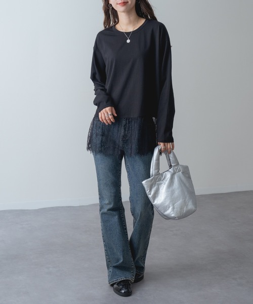refinedworks(リファインドワークス)の「【refinedworks】1枚で レイヤード が完成! 裾レース ドッキング プルオーバー(Tシャツ/カットソー・レディース・ホワイト/ブラック・FREE)」の19枚目の写真