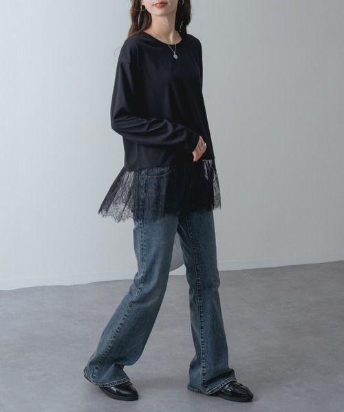 refinedworks(リファインドワークス)の「【refinedworks】1枚で レイヤード が完成! 裾レース ドッキング プルオーバー(Tシャツ/カットソー・レディース・ホワイト/ブラック・FREE)」の21枚目の写真
