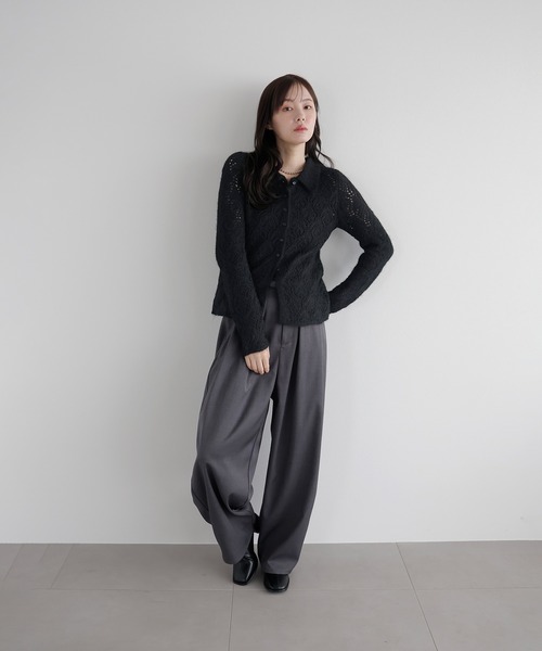 AMUU. PRECIEUSE(アムープレシューズ)の「透かし編みシャギーポロニットカーデ(ニット/セーター・レディース・ブラウン/ブラック/アイボリー・FREE)」の8枚目の写真