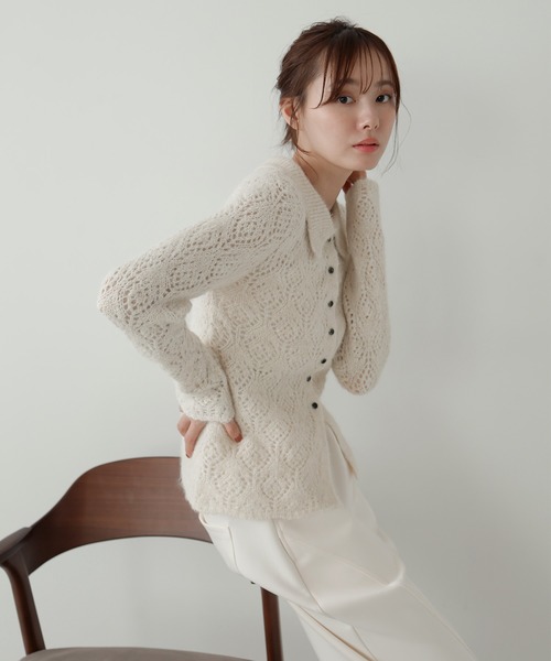 AMUU. PRECIEUSE(アムープレシューズ)の「透かし編みシャギーポロニットカーデ(ニット/セーター・レディース・ブラウン/ブラック/アイボリー・FREE)」の15枚目の写真