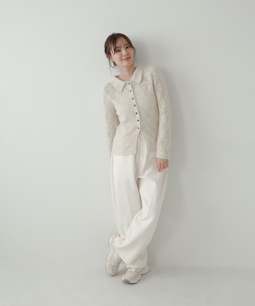 AMUU. PRECIEUSE(アムープレシューズ)の「透かし編みシャギーポロニットカーデ(ニット/セーター・レディース・ブラウン/ブラック/アイボリー・FREE)」の19枚目の写真