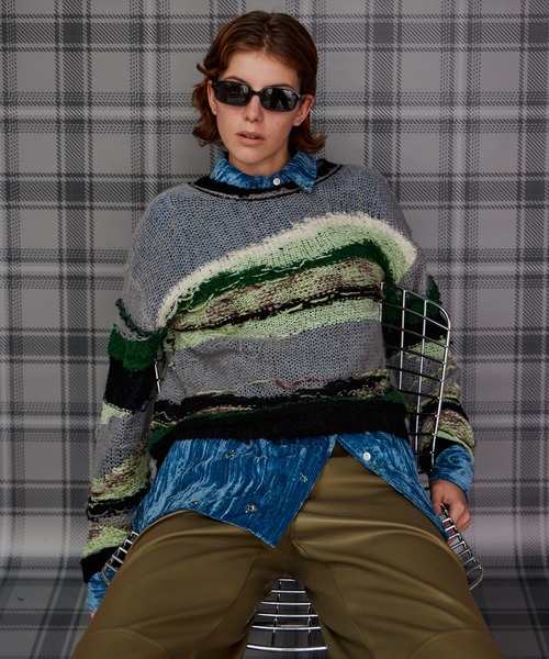 MAISON SPECIAL(メゾンスペシャル)の「【2026Autumn PRE-ORDER】Multi-Border Sheer Knit/マルチボーダーシアーニット(ニット/セーター・レディース・アイボリー/グリーン/ピンク・FREE)」の1枚目の写真