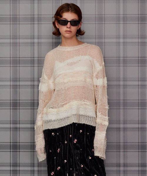 MAISON SPECIAL(メゾンスペシャル)の「【2026Autumn PRE-ORDER】Multi-Border Sheer Knit/マルチボーダーシアーニット(ニット/セーター・レディース・アイボリー/グリーン/ピンク・FREE)」の9枚目の写真