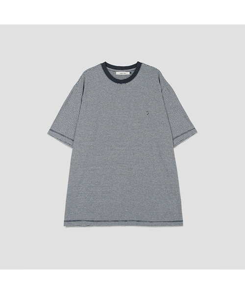 ATELIER NAIN(アトリエナイン)の「THICK AND THIN STRIPE BOXY TEE (T-7215)(Tシャツ/カットソー・レディース・ネイビー/グレー・FREE)」の1枚目の写真