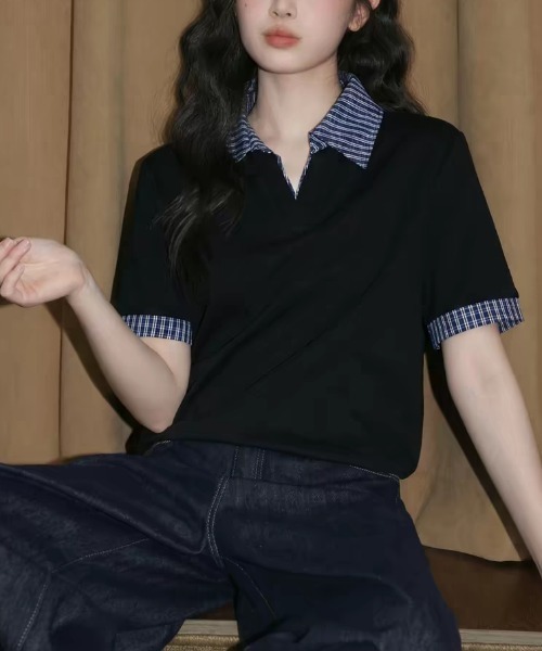 FAVORITO(ファヴォリート)の「切り替えネックトップス(Tシャツ/カットソー・レディース・ブラック・F)」の1枚目の写真