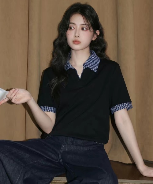 FAVORITO(ファヴォリート)の「切り替えネックトップス(Tシャツ/カットソー・レディース・ブラック・F)」の2枚目の写真