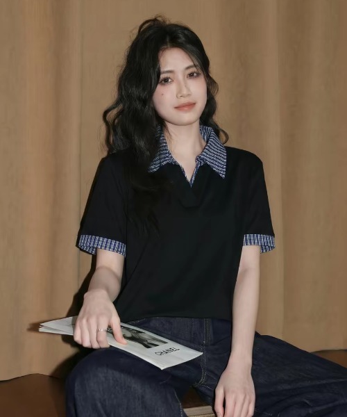 FAVORITO(ファヴォリート)の「切り替えネックトップス(Tシャツ/カットソー・レディース・ブラック・F)」の3枚目の写真