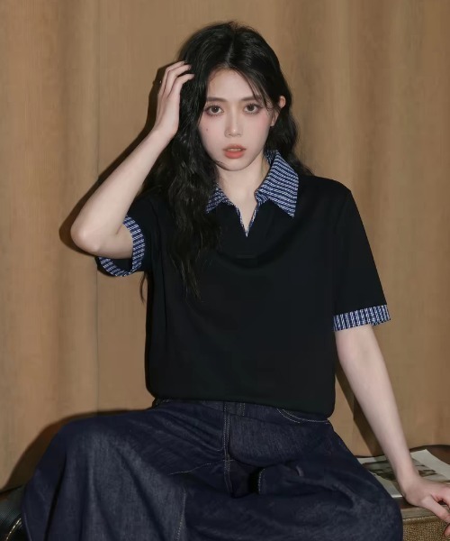 FAVORITO(ファヴォリート)の「切り替えネックトップス(Tシャツ/カットソー・レディース・ブラック・F)」の5枚目の写真