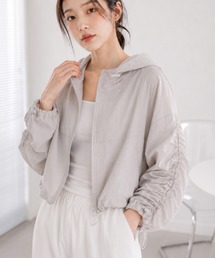 【新作登場】 パーカー レディース 長袖 フード付き ジップアップ ドロスト袖 ドロスト裾 ギャザー袖 ショート丈 薄手 軽量 羽織り 冷房対策 日焼け対策 UV対策 きれいめ カジュアル 春 夏 秋 アウター