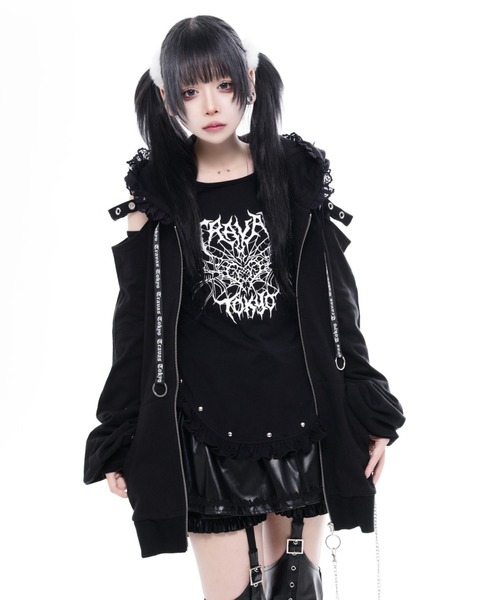 TRAVAS TOKYO(トラバス トウキョウ)の「『TRAVAS TOKYO/トラバス トーキョー』うさ耳肩あきZIPフーディー/ジップパーカー(パーカー・レディース・ブラック×ピンク/ブラック・M/L)」の21枚目の写真